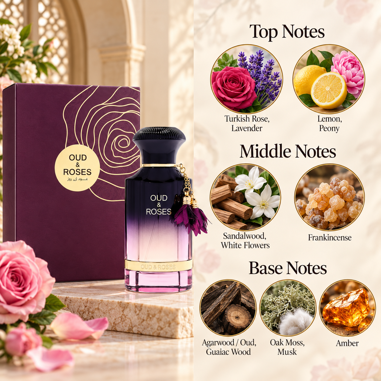 Ahmed Al Maghribi Oud & Roses Eau de Parfum 60 mL for Unisex