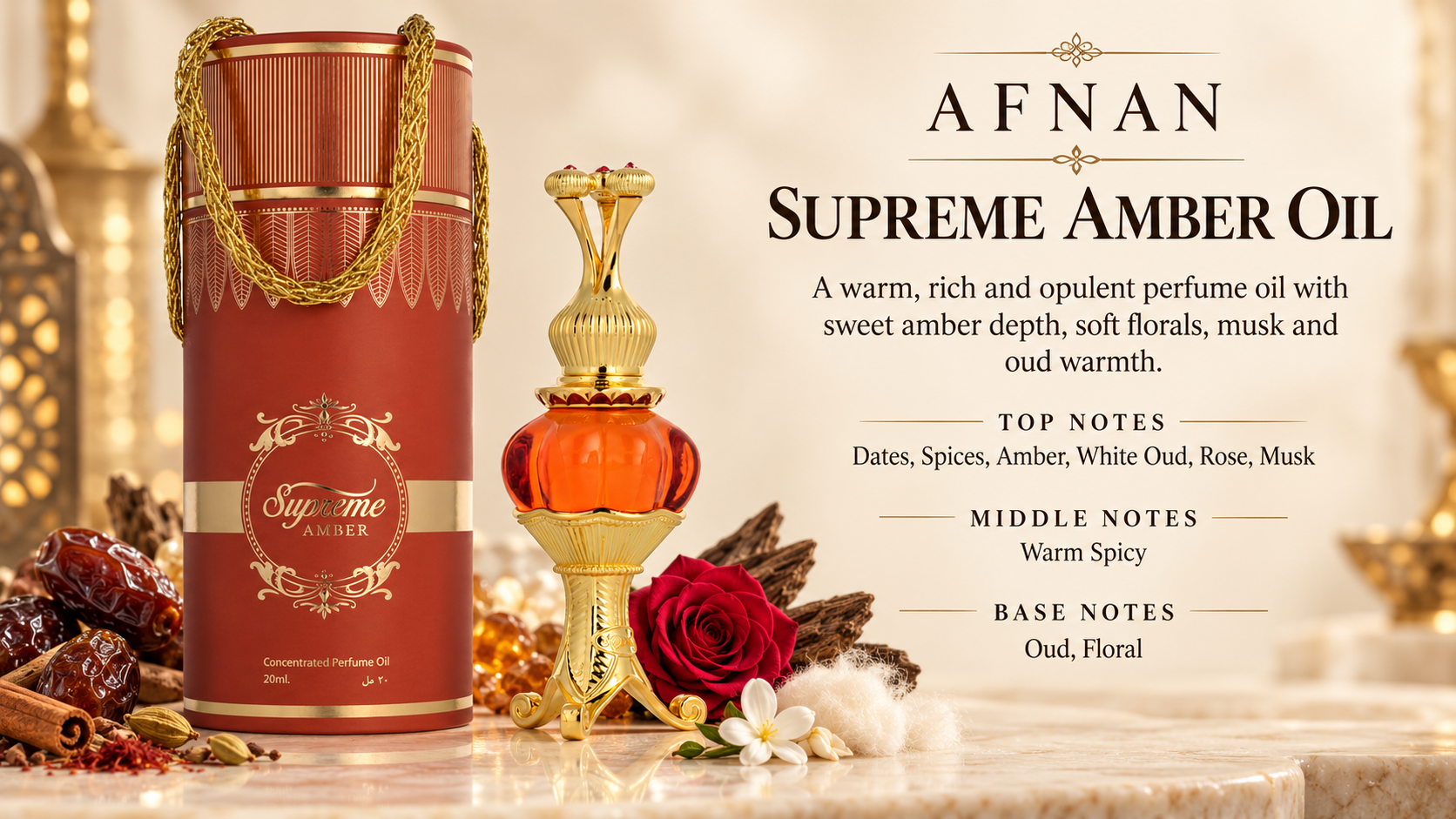 Afnan Supreme Amber Concentrated Perfume Oil 20 mL Unisex