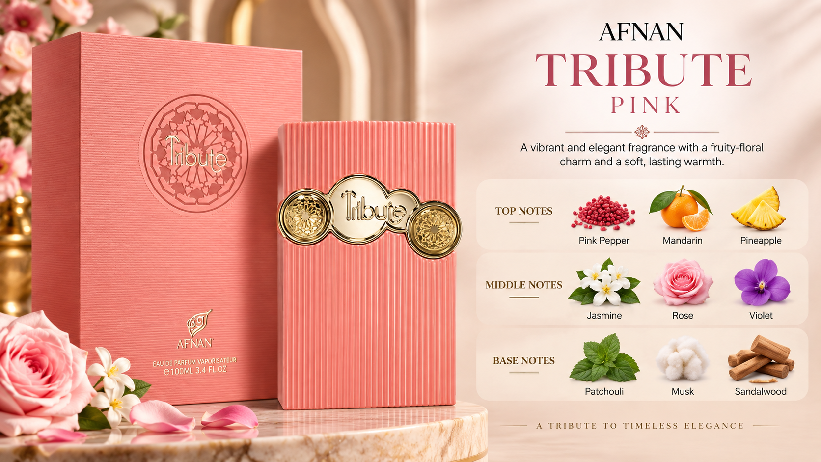 Afnan Tribute Pink Eau de Parfum 100 mL for Women
