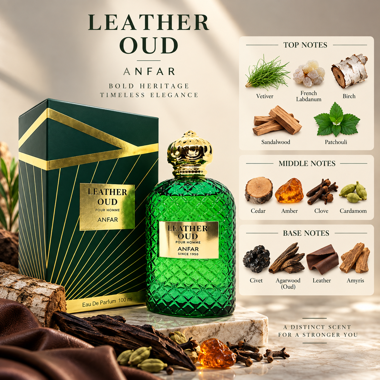 Anfar London Leather Oud Eau de Parfum 100 mL for Men