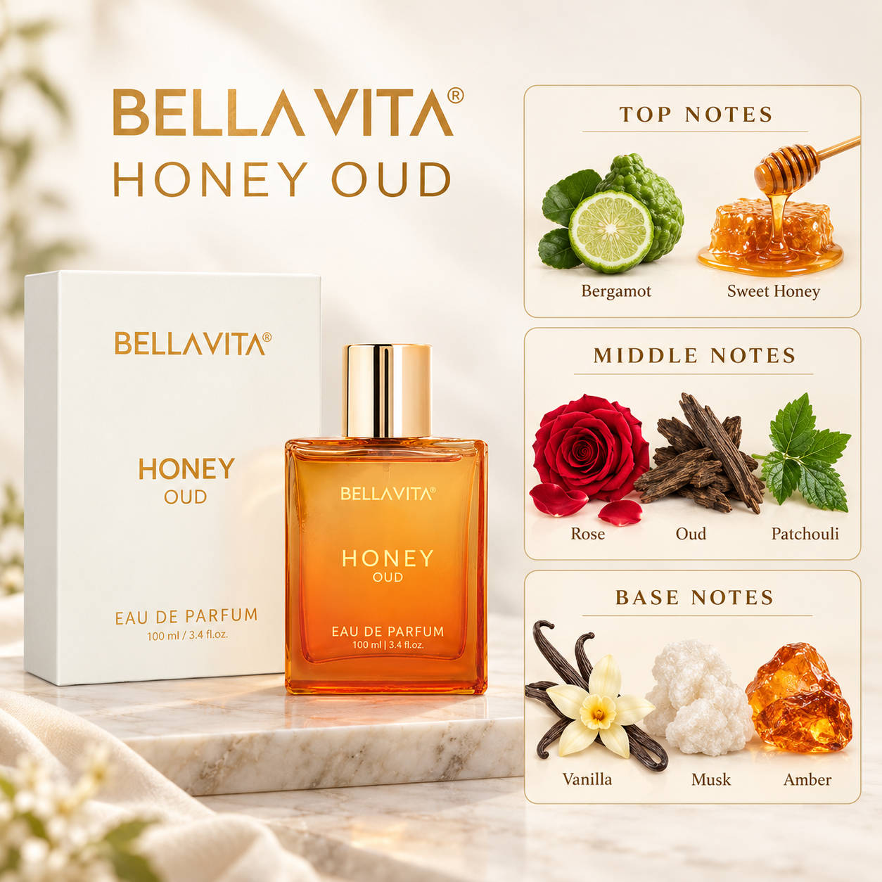 Bellavita Luxury Honey Oud Eau de Parfum 100 mL for Women